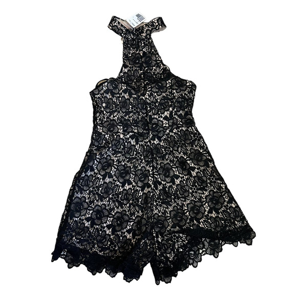 Selfie Leslie Black Lace Sexy Strapless with Halter Neck Shorts Romper sz L NWT - Picture 2 of 9